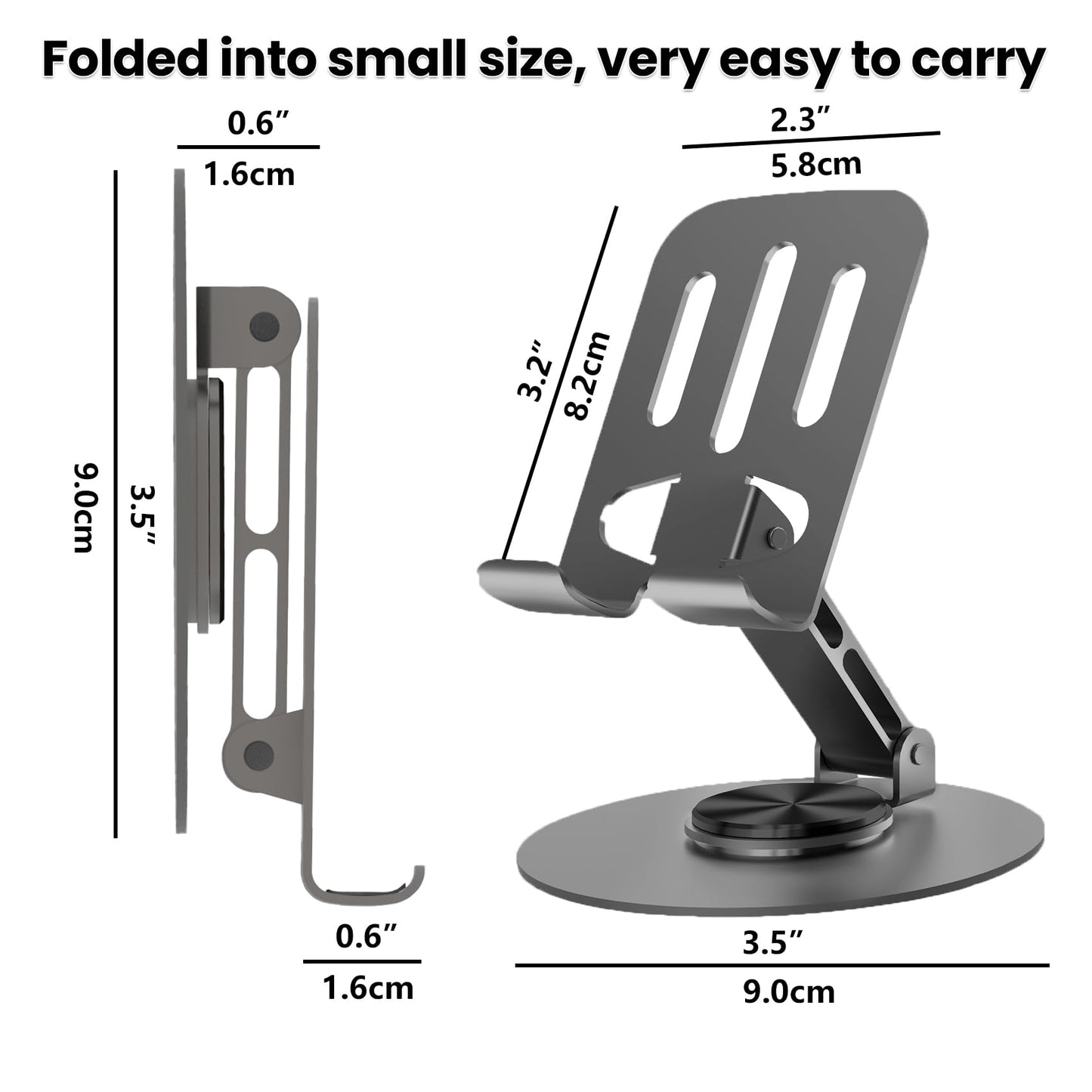 Metal Phone Stand, 720° Rotatable, Multi-Angle, Non-Slip, Fits All Phones