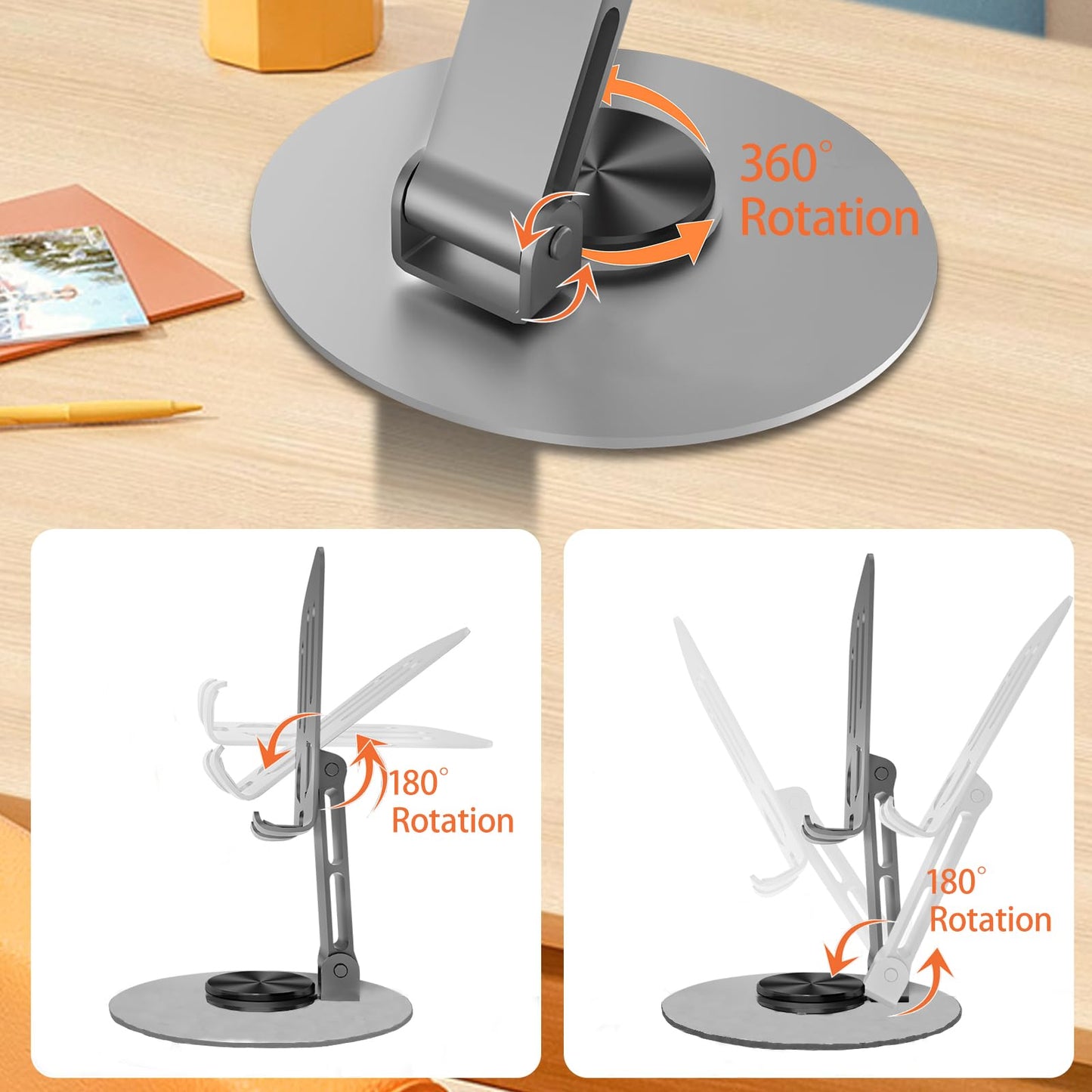 Metal Phone Stand, 720° Rotatable, Multi-Angle, Non-Slip, Fits All Phones