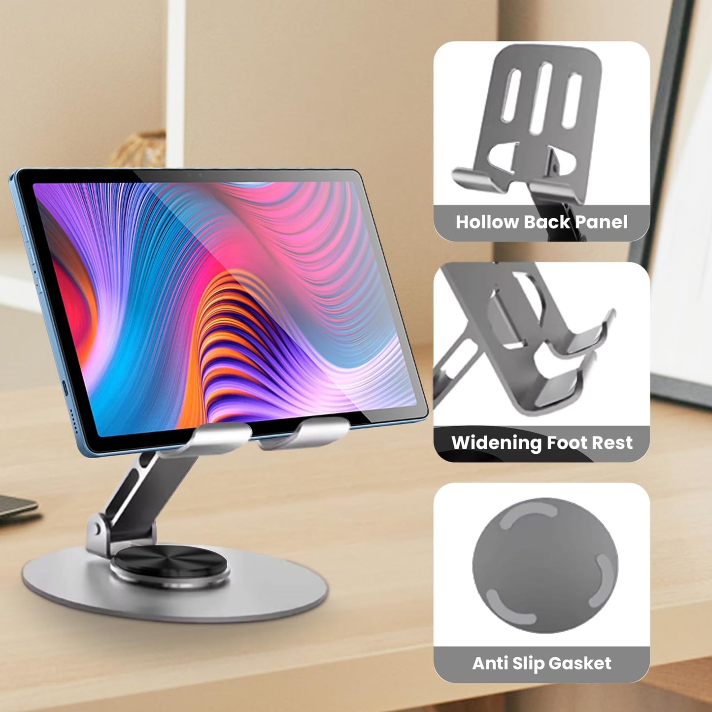 Metal Phone Stand, 720° Rotatable, Multi-Angle, Non-Slip, Fits All Phones